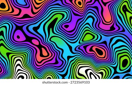 Fondo psicodélico de la onda de Grioovy para el diseño del Anuncio. Modelo psicodélico retro de los años 60 y 70. Diseño abstracto retro moderno de la onda. Rainbow 60s, 70s, Vector hippie