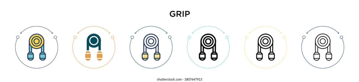 Grip icon in filled, thin line, outline and stroke style. Vector illustration of two colored and black grip vector icons designs can be used for mobile, ui, web