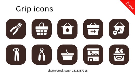 grip icon set. 10 filled grip icons.  Collection Of - Pliers, Basket, Shopping basket, Claw machine