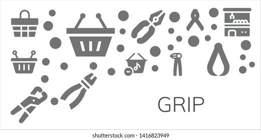 grip icon set. 11 filled grip icons.  Simple modern icons about  - Basket, Shopping basket, Pliers, Claw machine