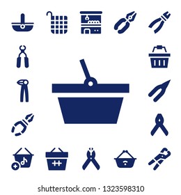 grip icon set. 17 filled grip icons.  Collection Of - Basket, Pliers, Shopping basket, Claw machine