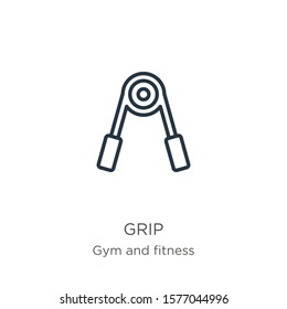 Grip icon. Thin linear grip outline icon isolated on white background from gym and fitness collection. Line vector sign, symbol for web and mobile