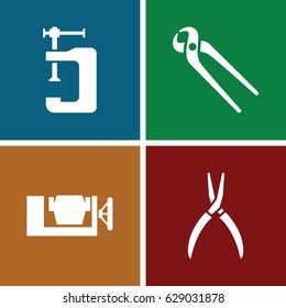 Grip icons set. set of 4 grip filled icons such as vice clamp