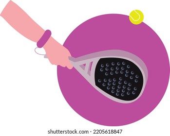 grip in the padel: vector illustration of the detail of the arm and hand of a girl playing padel with a paddle tennis racket and ball