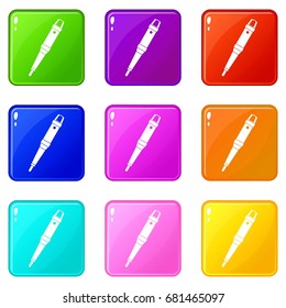 Grip of tattoo machine icons of 9 color set isolated vector illustration