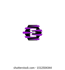 gripped hexagon with purple claw technology E logo letter creative design concept.