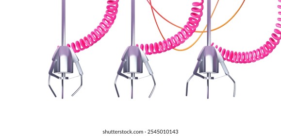 Gripper arm, slot machine elevator machine for getting toys, gifts and prizes. Mechanical gripper tentacles. In realistic 3D style. Vector illustration