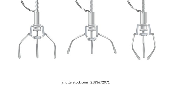 Gripper arm. Slot machine elevator machine for getting toys and prizes. Mechanical gripper tentacles. Vector