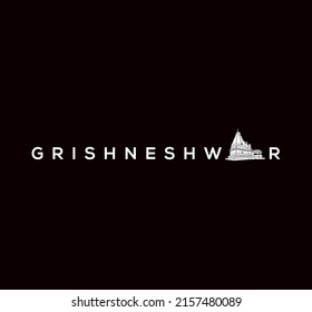 Grishneshwar typography with Grishneshwar temple icon. Lord Shiva Grishneshwar temple icon.