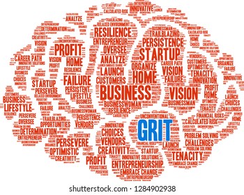 Grit in Entrepreneurship Word Cloud on a white background. 