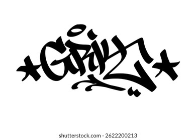 Grit graffiti tag in bold black ink on white background. Urban street art lettering, raw and powerful design, perfect for branding, prints, streetwear, and digital projects.
