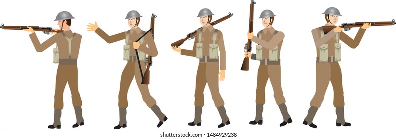 Gritish Army WW2 Army Set, World War Two Soldier - Vector