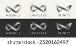 Gritty Dots Digital Technology Grey Light Vector Infinity Logo. Artificial Intelligence Abstract Data Limitless Sign Concept. Grain Texture Endless Infinite Loop Emblem Templates Set. Isolated