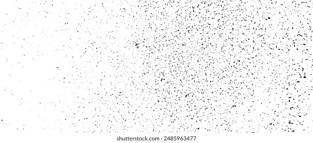 Gritty grunge gradient texture. Black grain overlay background. Distressed noise surface with dust, sand, particles, specks. Rough dirty speckled backdrop of concrete, cement, gravel. Vector wallpaper