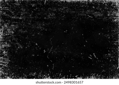 Gritty grunge texture cover, dust and scratches design, black grunge abstract background, aged photo editor layer, overlay texture with uneven edges and scratches