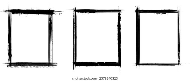 Gritty Grunge Vector Paint Brush Stroke Frame Set with Transparent Background PNG