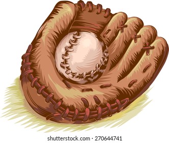 Gritty Illustration of a Baseball Glove and Ball