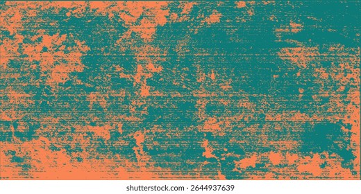 Gritty texture emerald brush strokes on mandarin background. Bold wavy brush strokes. Sand texture bg. Graffiti style trendy banner. Grunge dotted abstract wallpaper. Contemporary stipple effect.