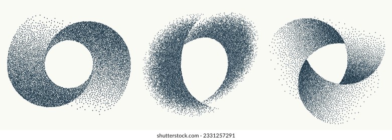 Gritty vector geometric shapes set. Abstract noisy grit infinite swirl grange loops collection. Isolated