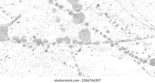Gritty white texture with dusty halftone effects, black spray paint drips, ink splashes, and grunge overlay, stipple effect