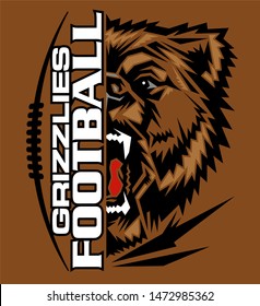grizzlies football team design with half mascot and laces for school, college or league