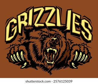 grizzlies team design with roaring mascot for school, college or league sports