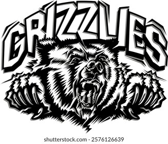 grizzlies team design with roaring mascot for school, college or league sports