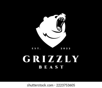 Grizzly Bear Angry Wildlife Wild Animal Predator Flat Mascot Vector Logo Design