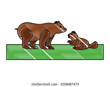 grizzly bear and beaver wildlife side view