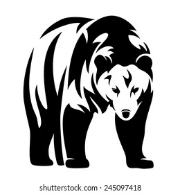 grizzly bear black and white vector design - standing animal monochrome outline