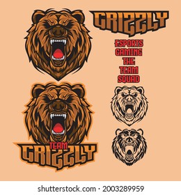 Grizzly Bear character mascot symbol logo for gaming, e-sports, sport team and streaming