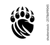 Grizzly bear claw logo icon silhouette vector illustration design on white background. Grizzly paw logo.
