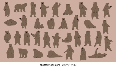 grizzly bear cute collection 1, vector illutration