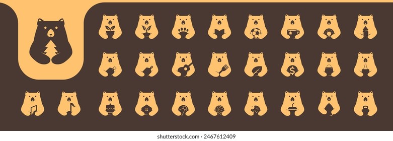 Grizzly Bär Nette flache moderne Maskottchen Cartoon Icon Set Kollektion Vektorgrafik Design