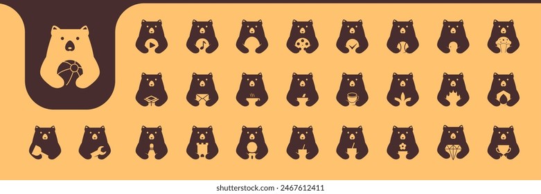 Grizzly Bär Nette flache moderne Maskottchen Cartoon Icon Set Kollektion Vektorgrafik Design