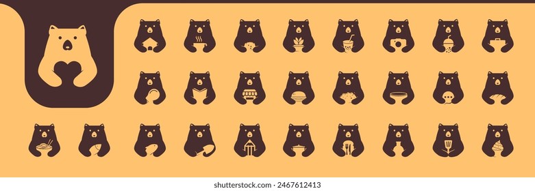 Grizzly Bär Nette flache moderne Maskottchen Cartoon Icon Set Kollektion Vektorgrafik Design