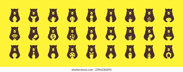 grizzly bear cute mascot flat cartoon icon collection logo design