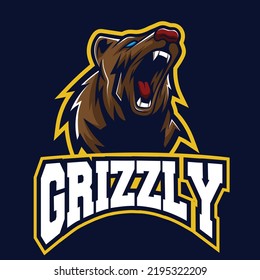 Grizzly bear esport logo illustration with premium quality stock vector