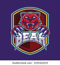 Grizzly bear esport logo illustration with premium quality stock vector