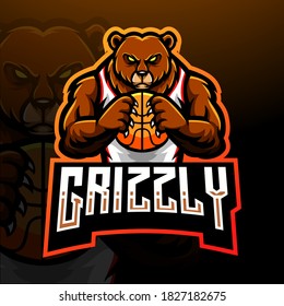 Grizzly bear esport logo mascot design