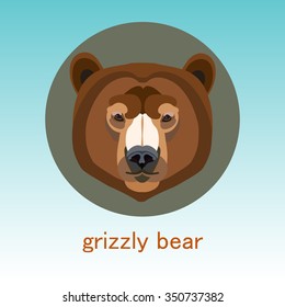 Grizzly bear. Face flat icon design. Animal icons series.