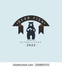 Grizzly Bear Fish Logo Design Template For Brand Or Company And Other