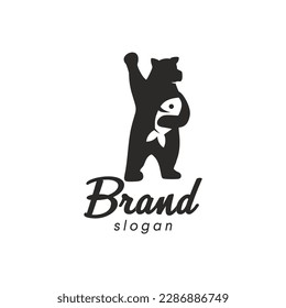 Grizzly Bear fish logo design template 