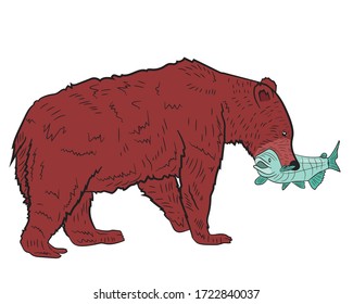 Grizzly Bear Fish Mouthbear Hunt Fish Stock Vector (Royalty Free ...