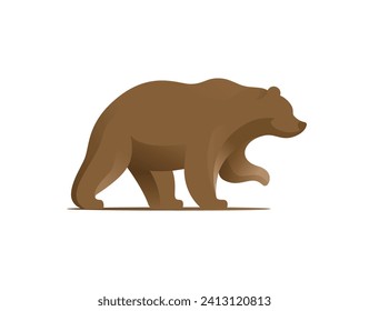 Grizzly bear flat vector cartoon illustration. The brown bear cute illustration. Cartoon character of big mammal animal.