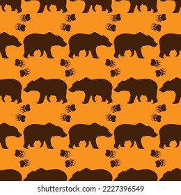 grizzly bear and footprints seamless pattern, vector graphic