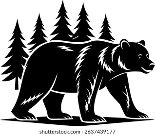 Grizzly Bear in Forest Silhouette 