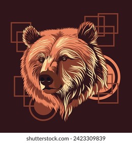 Grizzly bear head in brown color illustration.