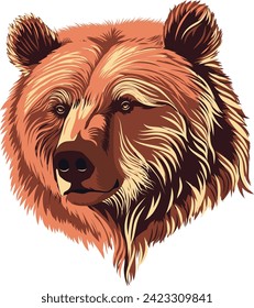 Grizzly bear head in brown color illustration.