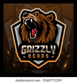 Grizzly bear head esport mascot logo design